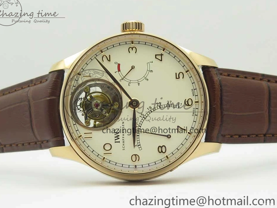 MIROTIME 0209 Portuguese Tourbillon IW504602 RG ZF Best Edition White Dial on Brown Leather Strap Stretchable 7178